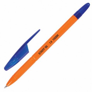 Ручка шариковая масляная STAFF 50 шт. "Basic X-100", СИНЯЯ, корпус оранжевый, узел 1 мм, линия письма 0,7 мм, 143204