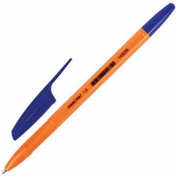 Ручка шариковая ОФИСМАГ 50 шт. "X-333 Orange", СИНЯЯ, корпус оранжевый, узел 1 мм, линия письма 0,5 мм, 143228