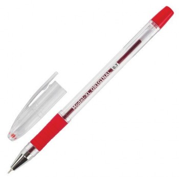 Ручка шариковая масляная с грипом BRAUBERG 12 шт. "Model-XL" ORIGINAL, КРАСНАЯ, узел 0,7 мм, линия письма 0,35 мм, 143244