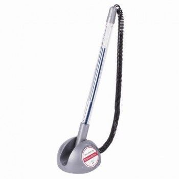 Ручка шариковая настольная BRAUBERG 4 шт. "Counter Pen", СИНЯЯ, пружинка, корпус серебристый, 0,5 мм, 143258