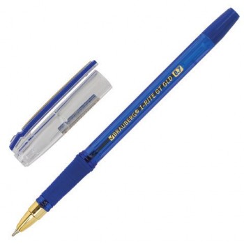 Ручка шариковая масляная с грипом BRAUBERG 12 шт. "i-Rite GT GLD", СИНЯЯ, корпус тонированный синий, узел 0,7 мм, 143302