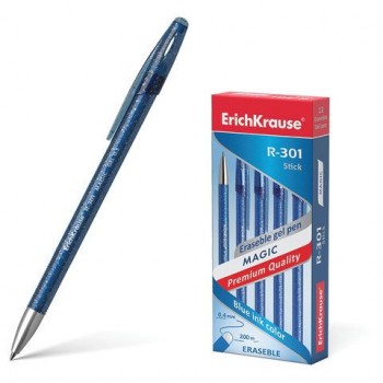 Ручка стираемая гелевая ERICH KRAUSE 3 шт. "R-301 Magic Gel", СИНЯЯ, корпус синий, узел 0,5 мм, линия письма 0,4 мм, 45211