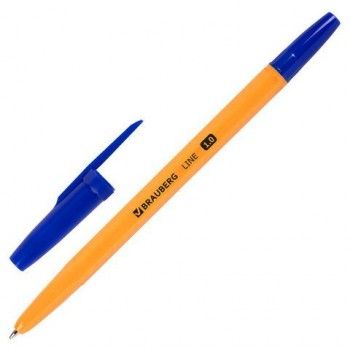 Ручка шариковая BRAUBERG 15 шт. "ORANGE Line", СИНЯЯ, корпус оранжевый, узел 1 мм, линия письма 0,5 мм, 143331