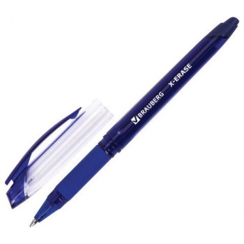Ручка стираемая гелевая с грипом BRAUBERG 12 шт. "X-ERASE", СИНЯЯ, корпус синий, узел 0,7 мм, линия письма 0,35 мм, 143333