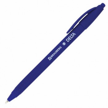 Ручка шариковая масляная автоматическая BRAUBERG 12 шт. "Delta", СИНЯЯ, soft-touch, 0,7 мм, линия 0,5 мм, 143339, OBPR365