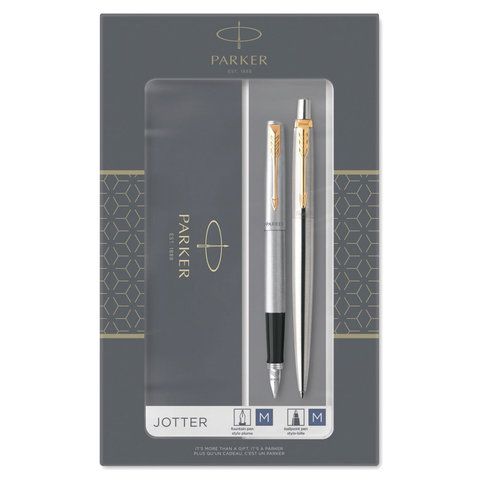 Набор PARKER &quot;Jotter Stainless Steel GT&quot;: шариковая ручка синяя и перьевая ручка, 2093257