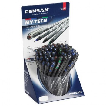 Ручка шариковая масляная PENSAN 60 шт. "My-Tech Colored", палитра классических цветов АССОРТИ, игольчатый узел 0,7 мм, линия 0,35 мм, дисплей, 2240, 2240/S60-4