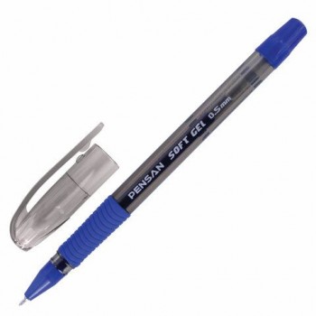 Ручка гелевая с грипом PENSAN 12 шт. "Soft Gel Fine", СИНЯЯ, игольчатый узел 0,5 мм, линия 0,4 мм, 2420/12