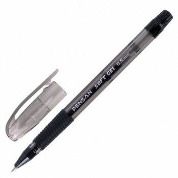 Ручка гелевая с грипом PENSAN 12 шт. "Soft Gel Fine", ЧЕРНАЯ, игольчатый узел 0,5 мм, линия 0,4 мм, 2420/12