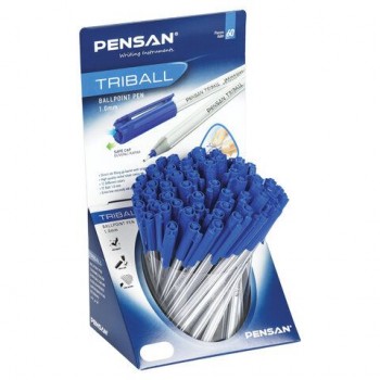 Ручка шариковая масляная PENSAN 60 шт. "Triball", СИНЯЯ, ДИСПЛЕЙ, трехгранная, узел 1 мм, линия письма 0,5 мм, 1003/S60