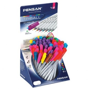 Ручка шариковая масляная PENSAN 60 шт. "Triball Colored", яркие цвета АССОРТИ, ДИСПЛЕЙ, 1003/S60R-8