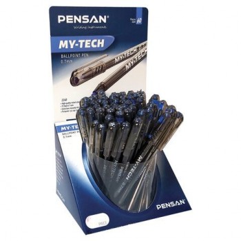 Ручка шариковая масляная PENSAN 60 шт. "My-Tech", СИНЯЯ, ДИСПЛЕЙ, игольчатый узел 0,7 мм, линия письма 0,35 мм, 2240/S60