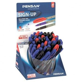 Ручка шариковая масляная с грипом PENSAN 60 шт. "Sign-Up", классические цвета АССОРТИ, ДИСПЛЕЙ, линия письма 0,8 мм, 2410/S60