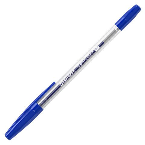 Ручка шариковая BRAUBERG &quot;M-500 CLASSIC&quot;, СИНЯЯ, корпус прозрачный, узел 0,7 мм, линия письма 0,35 мм, 143444