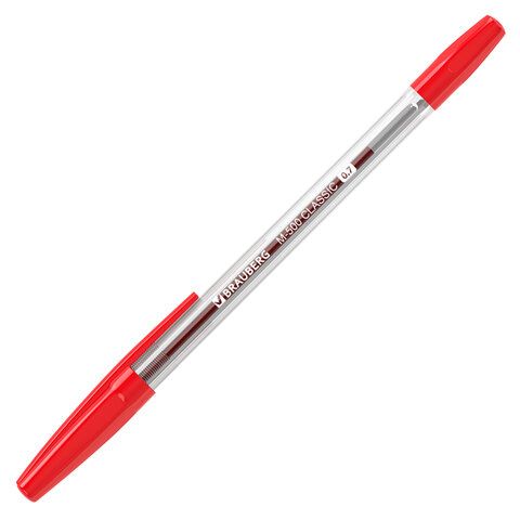 Ручка шариковая BRAUBERG &quot;M-500 CLASSIC&quot;, КРАСНАЯ, корпус прозрачный, узел 0,7 мм, линия письма 0,35 мм, 143446