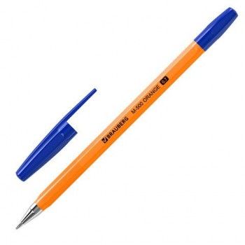 Ручка шариковая BRAUBERG 50 шт. "M-500 ORANGE", СИНЯЯ, корпус оранжевый, узел 0,7 мм, линия письма 0,35 мм, 143448