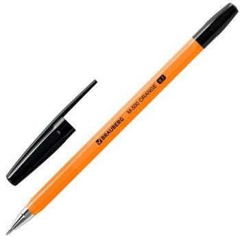 Ручка шариковая BRAUBERG 50 шт. "M-500 ORANGE", ЧЕРНАЯ, корпус оранжевый, узел 0,7 мм, линия письма 0,35 мм, 143449