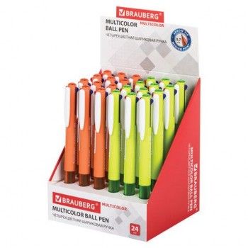 Ручка многоцветная шариковая автоматическая BRAUBERG 24 шт. "MULTICOLOR", 4 ЦВЕТА, корпус ассорти, линия 0,35 мм, 143458