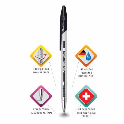 Ручка шариковая BRAUBERG 50 шт. &quot;ULTRA&quot;, ЧЕРНАЯ, узел 1 мм, чернила ГЕРМАНИЯ, наконечник ШВЕЙЦАРИЯ, 143559