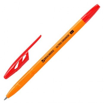 Ручка шариковая BRAUBERG 50 шт. "ULTRA ORANGE", КРАСНАЯ, узел 0,7 мм, чернила ГЕРМАНИЯ, наконечник ШВЕЙЦАРИЯ, 143564