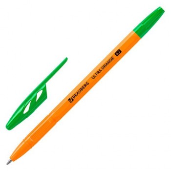 Ручка шариковая BRAUBERG 50 шт. "ULTRA ORANGE", ЗЕЛЕНАЯ, узел 0,7 мм, чернила ГЕРМАНИЯ, наконечник ШВЕЙЦАРИЯ, 143565