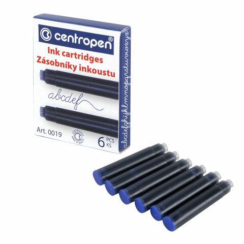 Картриджи чернильные СИНИЕ CENTROPEN 2 шт., КОМПЛЕКТ 6 шт., 0019/6, 1 0019 0601