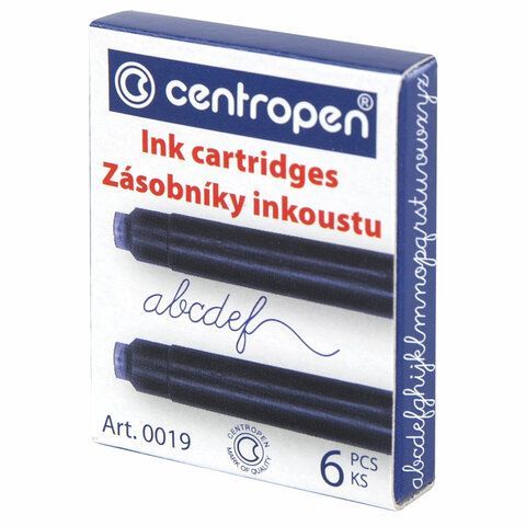 Картриджи чернильные СИНИЕ CENTROPEN 2 шт., КОМПЛЕКТ 6 шт., 0019/6, 1 0019 0601