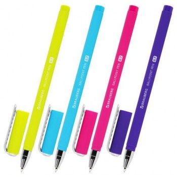 Ручка шариковая BRAUBERG 36 шт. SOFT TOUCH STICK "NEON", СИНЯЯ, мягкое покрытие, корпус ассорти, узел 0,7 мм, 143697