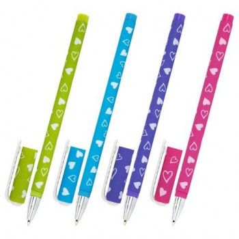 Ручка шариковая BRAUBERG 36 шт. SOFT TOUCH STICK "FRESH ZONE HEARTS", СИНЯЯ, мягкое покрытие, корпус ассорти, узел 0,7 мм, 143700
