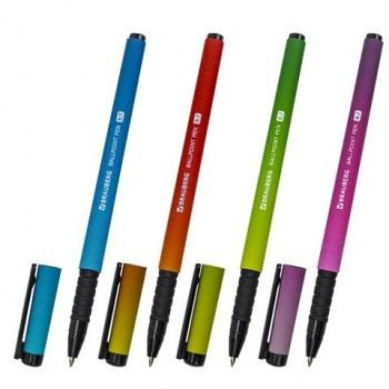 Ручка шариковая BRAUBERG 36 шт. SOFT TOUCH GRIP "GRADE NEON", СИНЯЯ, мягкое покрытие, ассорти, узел 0,7 мм, 143710