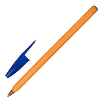 Ручка шариковая STAFF 50 шт. "Basic Orange BP-01", письмо 750 метров, СИНЯЯ, длина корпуса 14 см, узел 1 мм, 143740