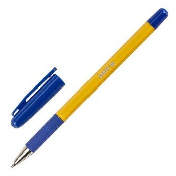 Ручка шариковая с грипом STAFF 50 шт. "Basic BP-14 Orange", СИНЯЯ, узел 0,7 мм, линия письма 0,35 мм, 143747