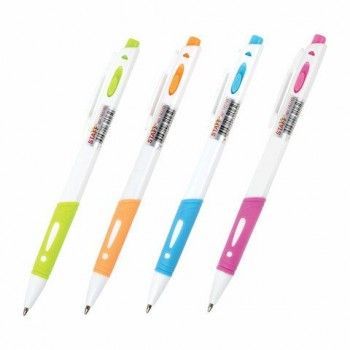 Ручка шариковая автоматическая с грипом STAFF 24 шт. "BP-16 White", СИНЯЯ, ассорти, линия письма 0,35 мм, 143749