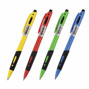 Ручка шариковая автоматическая с грипом STAFF 24 шт. "BP-16 Neon", СИНЯЯ, ассорти, линия письма 0,35 мм, 143750