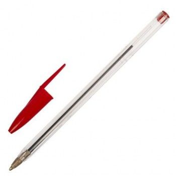 Ручка шариковая STAFF 100 шт. Basic Budget BP-02, письмо 500 м, КРАСНАЯ, длина корпуса 13,5 см, линия письма 0,5 мм, 143760