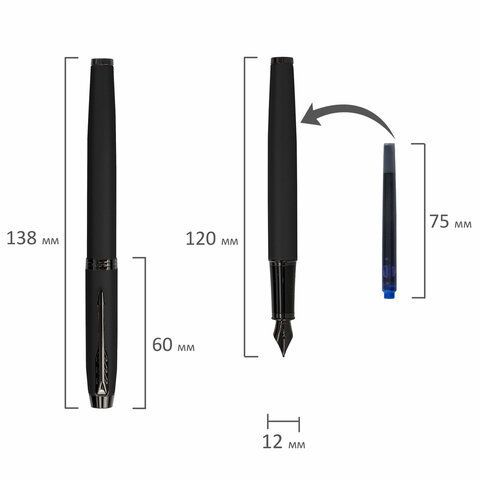 Ручка перьевая PARKER &quot;IM Achromatic Black BT&quot;, черный матовый, нержавеющая сталь, синяя, 2127741
