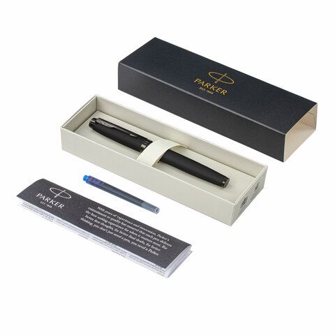 Ручка перьевая PARKER &quot;IM Achromatic Black BT&quot;, черный матовый, нержавеющая сталь, синяя, 2127741