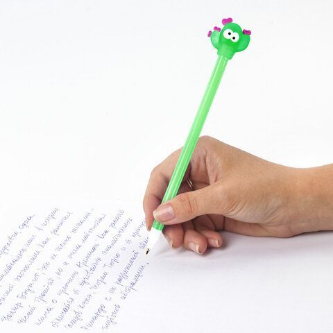 Ручка с топпером шариковая ЮНЛАНДИЯ &quot;Цветущий кактус&quot;, корпус ассорти, СИНЯЯ, пишущий узел 0,7 мм, 143781