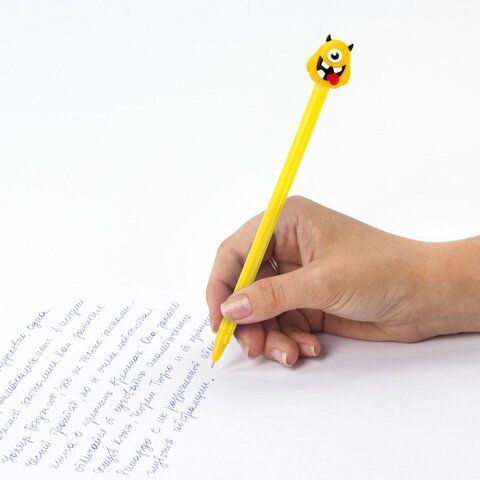 Ручка с топпером шариковая ЮНЛАНДИЯ &quot;Монстрик&quot;, корпус ассорти, СИНЯЯ, пишущий узел 0,7 мм, 143798