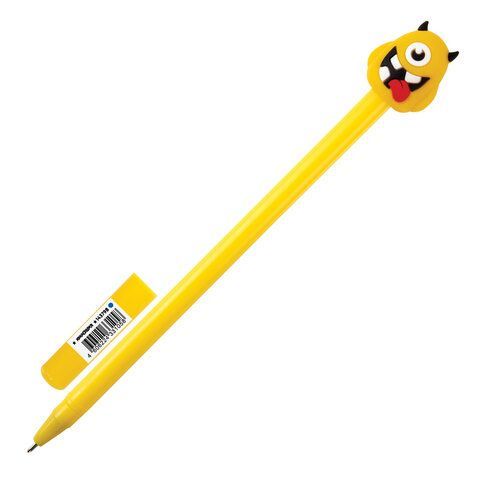 Ручка с топпером шариковая ЮНЛАНДИЯ &quot;Монстрик&quot;, корпус ассорти, СИНЯЯ, пишущий узел 0,7 мм, 143798