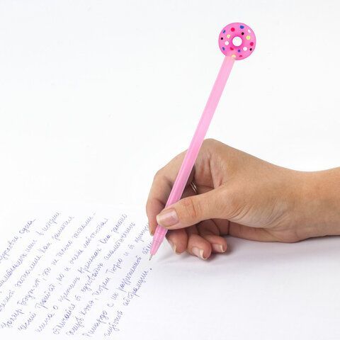 Ручка с топпером шариковая ЮНЛАНДИЯ &quot;Пончик&quot;, корпус ассорти, СИНЯЯ, пишущий узел 0,7 мм, 143799