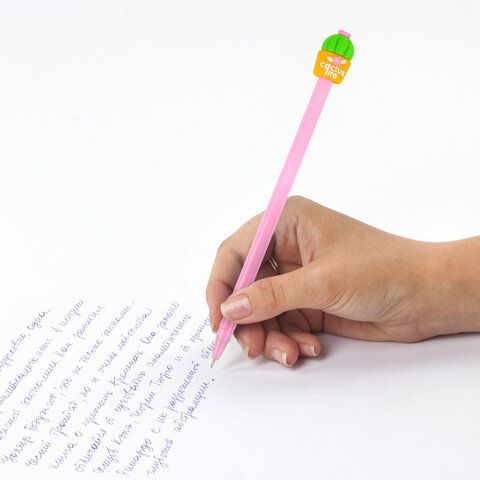 Ручка с топпером шариковая ЮНЛАНДИЯ &quot;Кактус&quot;, корпус ассорти, СИНЯЯ, пишущий узел 0,7 мм, 143800