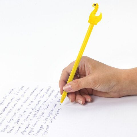 Ручка с топпером шариковая ЮНЛАНДИЯ &quot;Динозаврик&quot;, корпус ассорти, СИНЯЯ, пишущий узел 0,7 мм, 143809