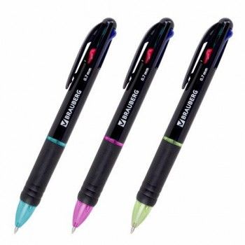 Ручка многоцветная шариковая автоматическая MULTICOLOR 4 ЦВЕТА, 0,7 мм, корпус ассорти, BRAUBERG 4 шт., 143936