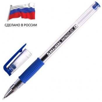 Ручка гелевая РОССИЯ "PATRIOT-GT", СИНЯЯ, корпус прозрачный, узел 0,7 мм, линия письма 0,4 мм, BRAUBERG 12 шт., 143959