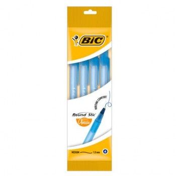 Ручки шариковые BIC "Round Stic", НАБОР 4 шт., СИНИЕ, узел 1 мм, линия письма 0,32 мм, пакет, 944176