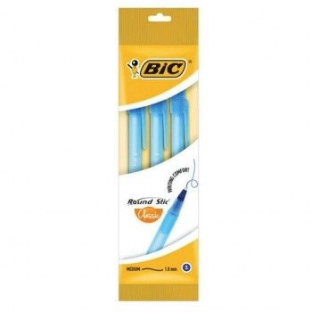 Ручки шариковые BIC 4 шт. "Round Stic", НАБОР 3 шт., СИНИЕ, узел 1 мм, линия письма 0,32 мм, пакет, 9021522