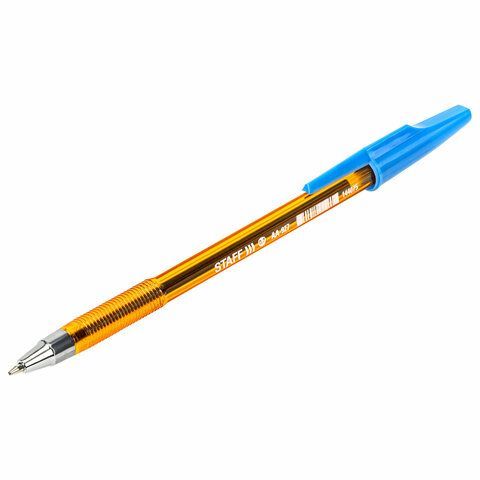 Ручка шариковая STAFF 50 шт. AA-927 ORANGE, СИНЯЯ, корпус тонированный оранжевый, узел 0,7 мм, линия письма 0,35 мм, 144075