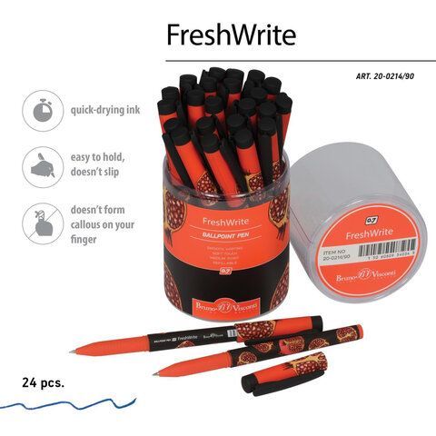 Ручка шариковая BRUNO VISCONTI 24 шт. &quot;FreshWrite&quot;, СИНЯЯ, &quot;Гранат&quot;, линия 0,5 мм, 20-0214/90