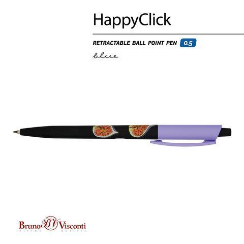 Ручка шариковая автоматическая BRUNO VISCONTI 24 шт. &quot;HappyClick&quot;, СИНЯЯ, &quot;Инжир&quot;, линия письма 0,38 мм, 20-0241/50